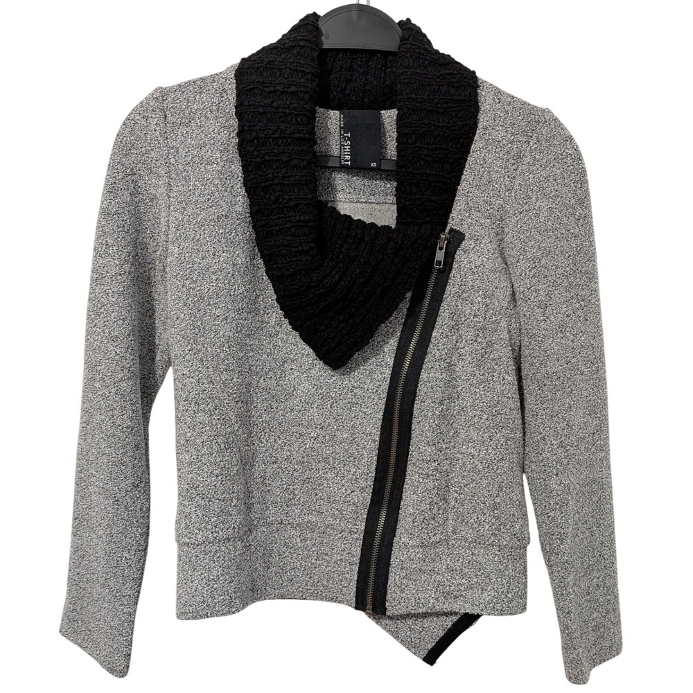 Dolan T-Shirt Moto Jacket XS Grey Black Asymmetrical Knit Edgy Anthropologie